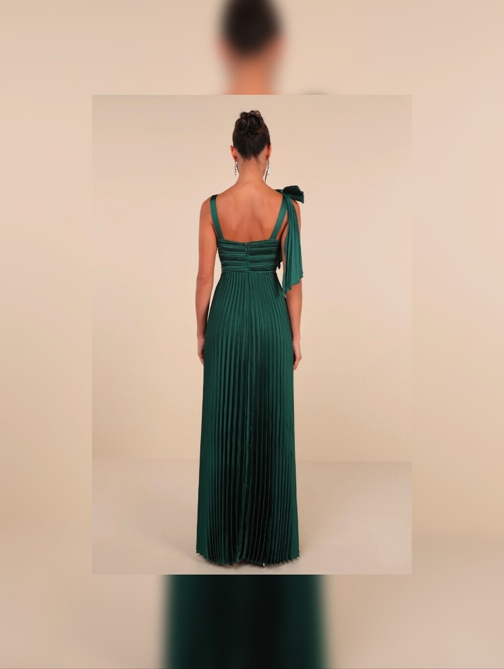 Lulus Gorgeous Purpose Emerald Satin Pleated Sleeveless Bow Maxi Dress S - Picture 10 of 13